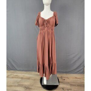 Blush Maxi Dress S Puff Sleeve Ruffle Hem Cottagecore Boho Style